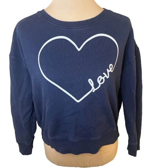 Pact Tops - Pact Heart Graphic Love Navy Blue Women's Sweatshirt Organic Cotton Size Small